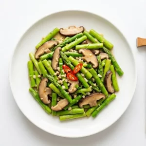 Măng tây xào nấm hương